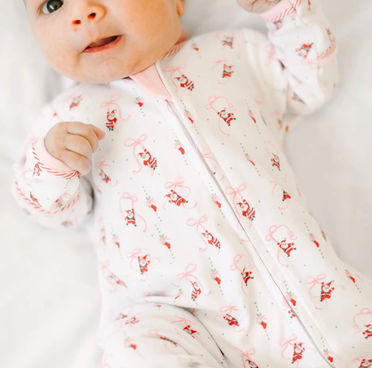 Jolly Ribbons Print Ruffle Zip Footie