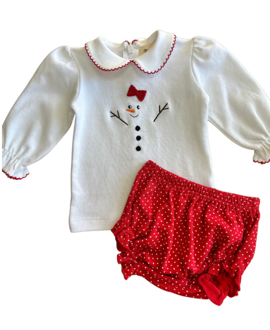 Girl Snowman Diaper Cover Set, White/Red