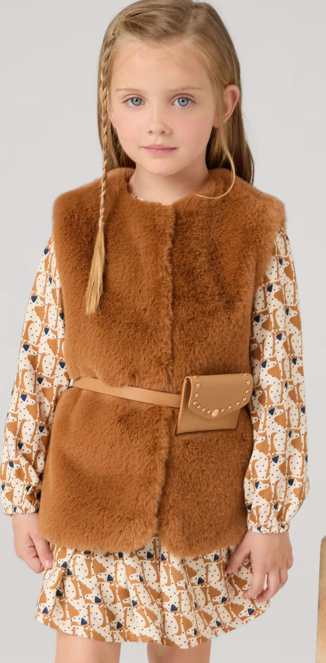 Fur Vest w/Belt, Caramel