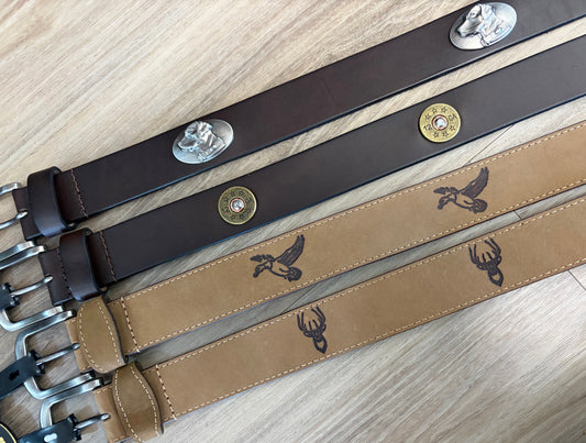 Crazyhorse Leather Embossed Belt, Buck