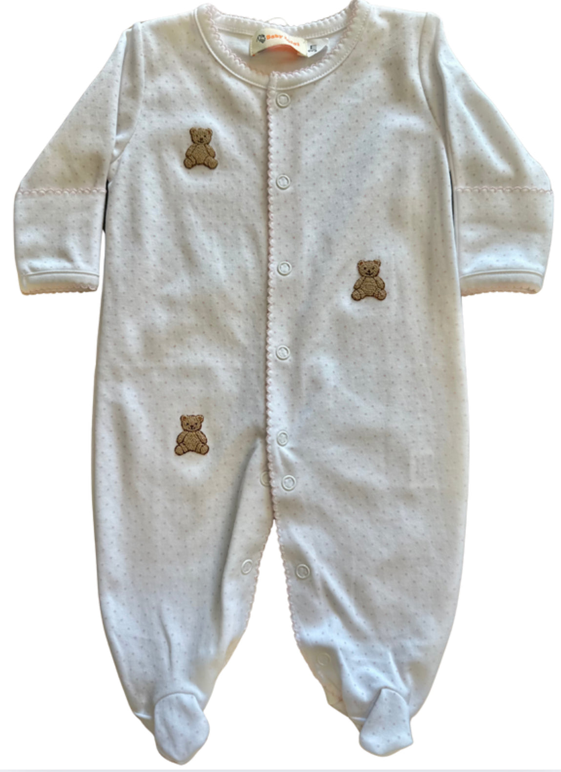 Embroidered Teddy Bear Footie, Pink Dots