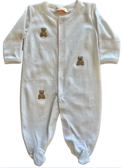 Embroidered Teddy Bear Footie, Pink Dots