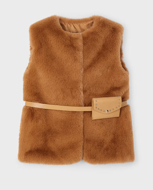 Fur Vest w/Belt, Caramel