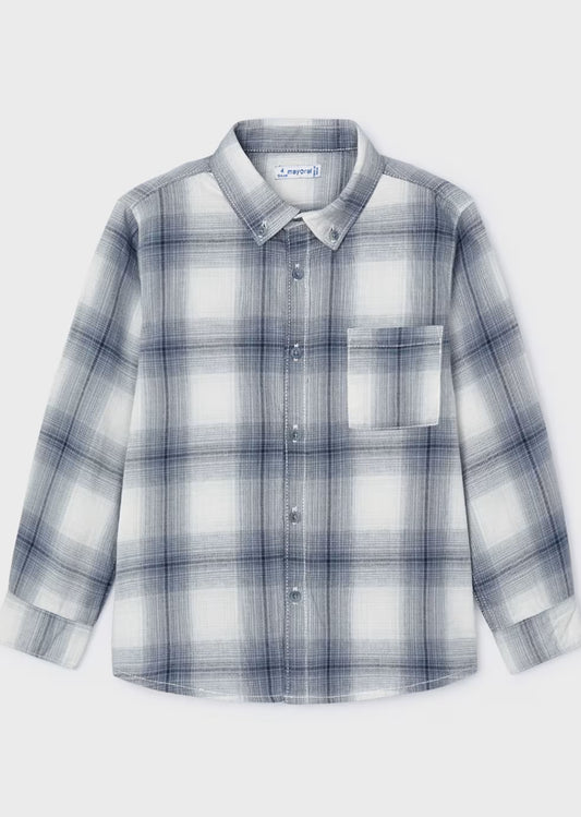 Boys Cloud Grey Plaid Buttondown