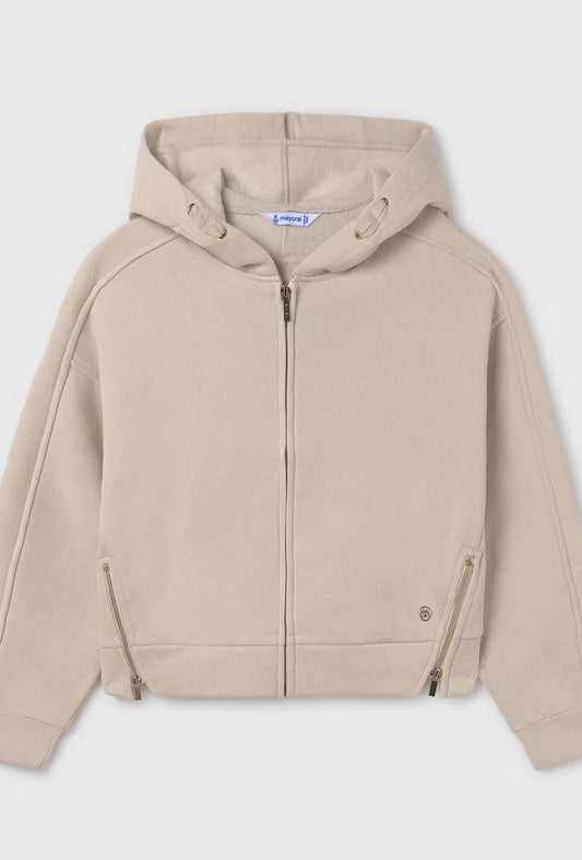 Stone Full Zip Hooded Crop Jacket