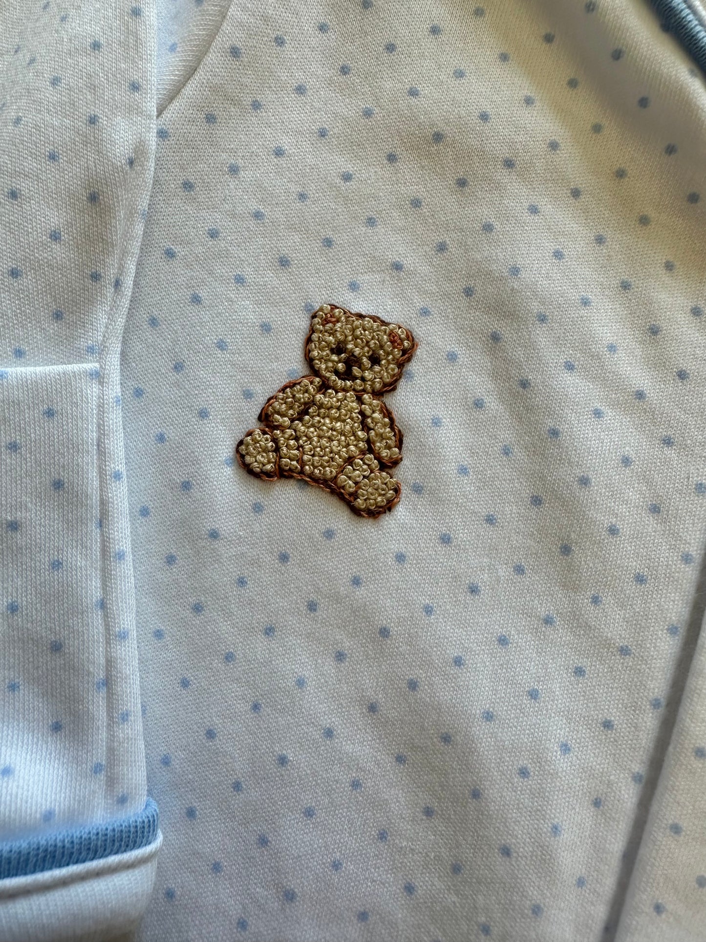 Embroidered Teddy Bear Footie, Blue Dots
