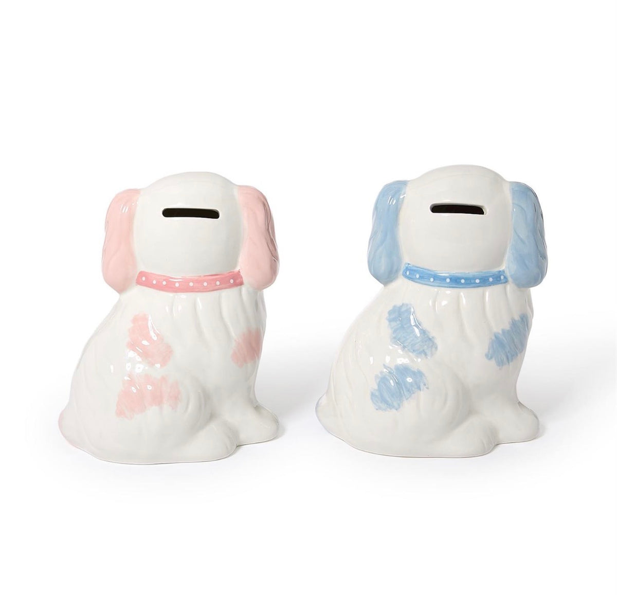 Staffordshire Dog Hand-Painted Money Bank Assorted 2 Colors: Pink and Blue - Ceramic/Rubber