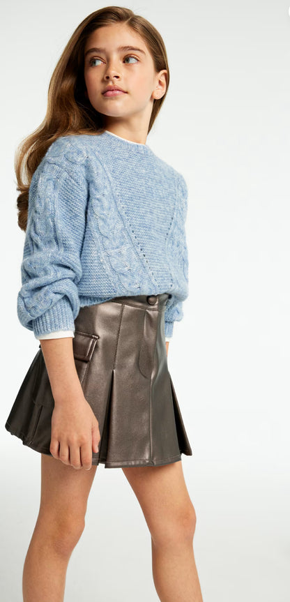 Metallic Cargo Leather Skirt