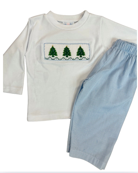 Christmas Tree Smocked Boy Pant Set