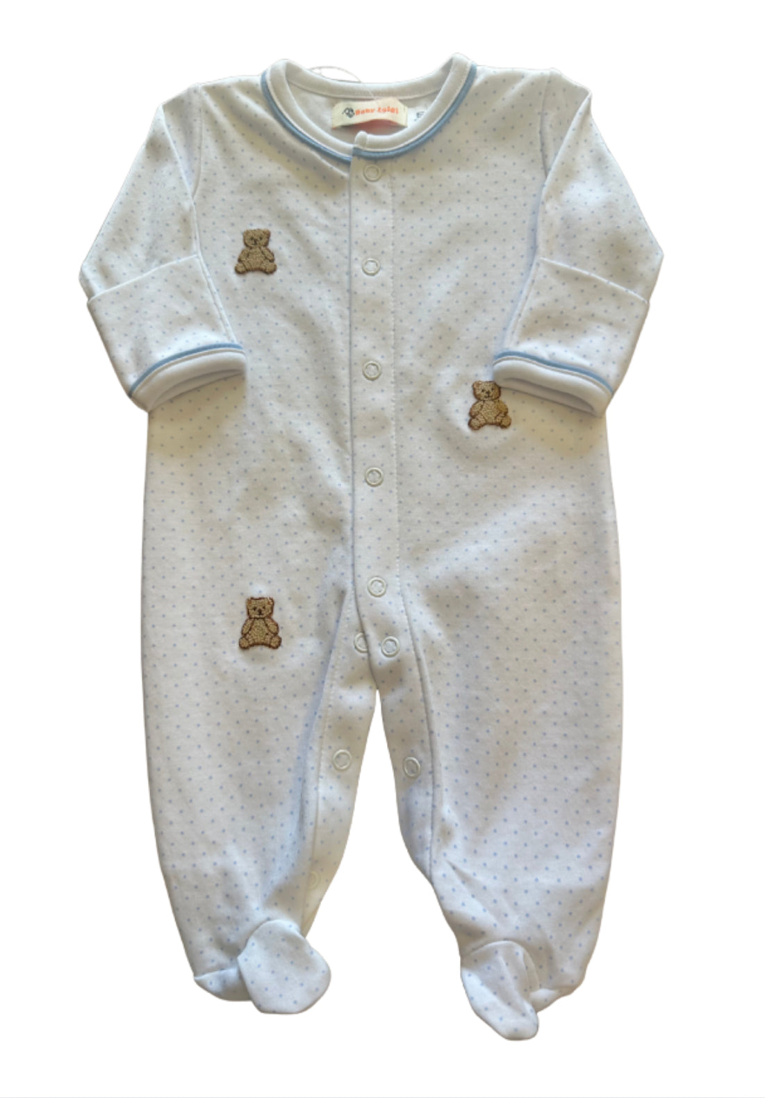 Embroidered Teddy Bear Footie, Blue Dots