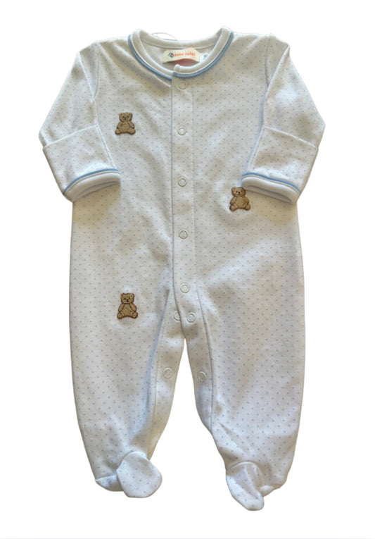 Embroidered Teddy Bear Footie, Blue Dots