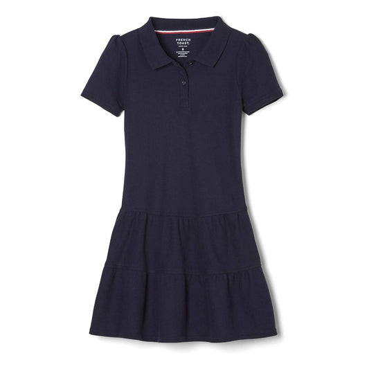 Navy Ruffle Pique Polo Dress