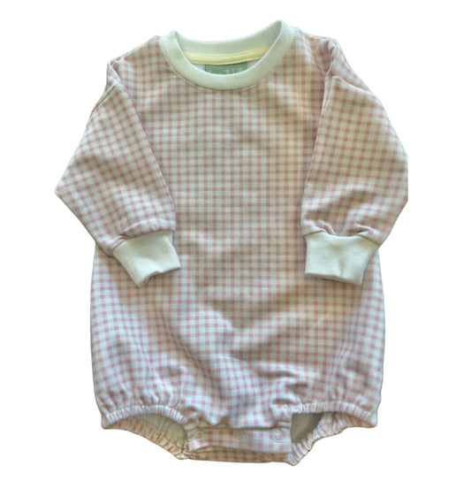Pink Gingham Knit LS Bubble