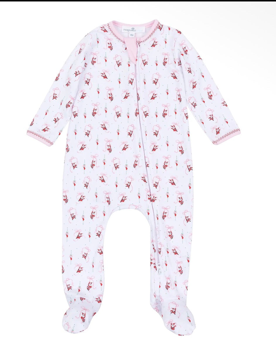 Jolly Ribbons Print Ruffle Zip Footie