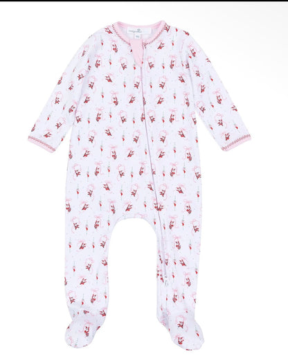 Jolly Ribbons Print Ruffle Zip Footie