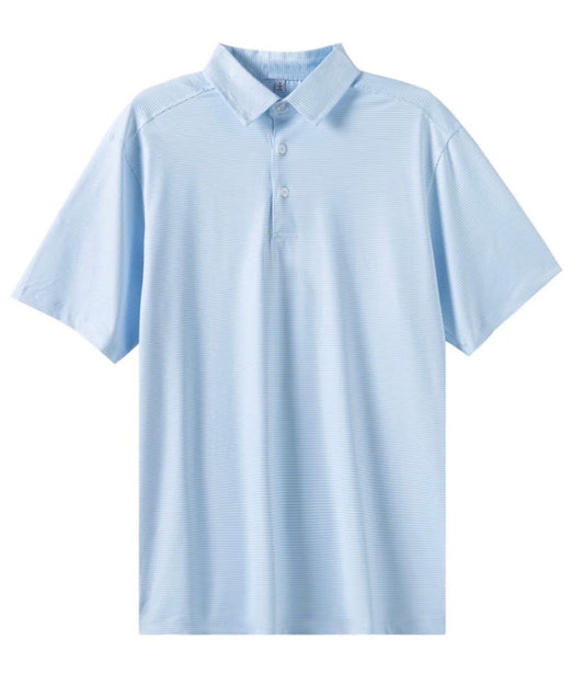 Boys Micro Stripe Performance Polo, Lt Blue/White
