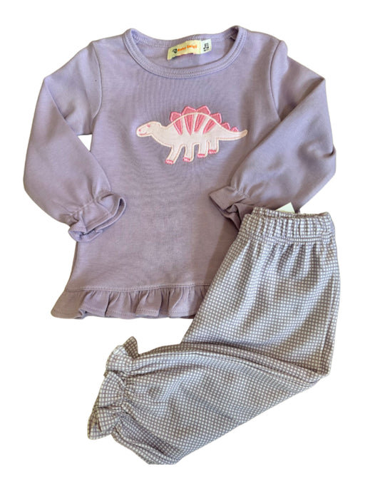 Girl Stegosaurus Pant Set, Pink/Lavender