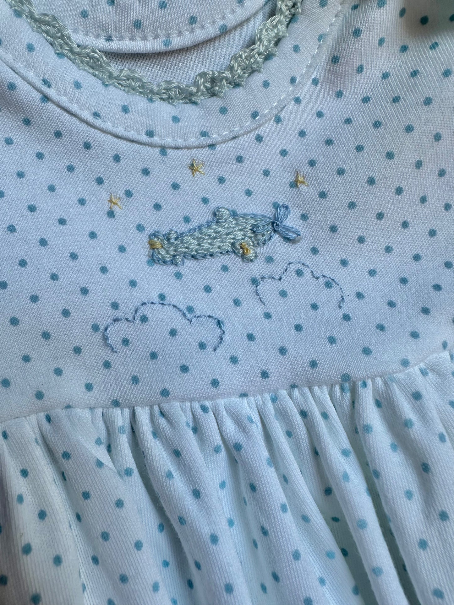 Mini Embroidered Airplane Gown, Lt Blue