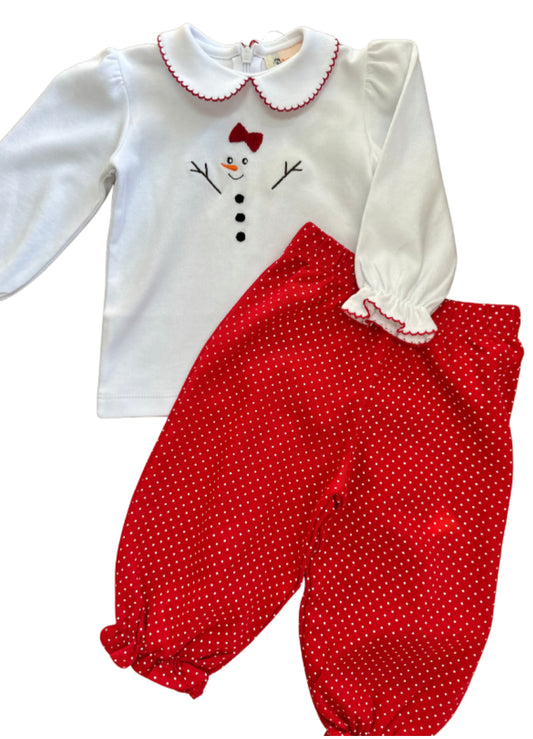 Girl Snowman Bloomer Pant Set, Red/White