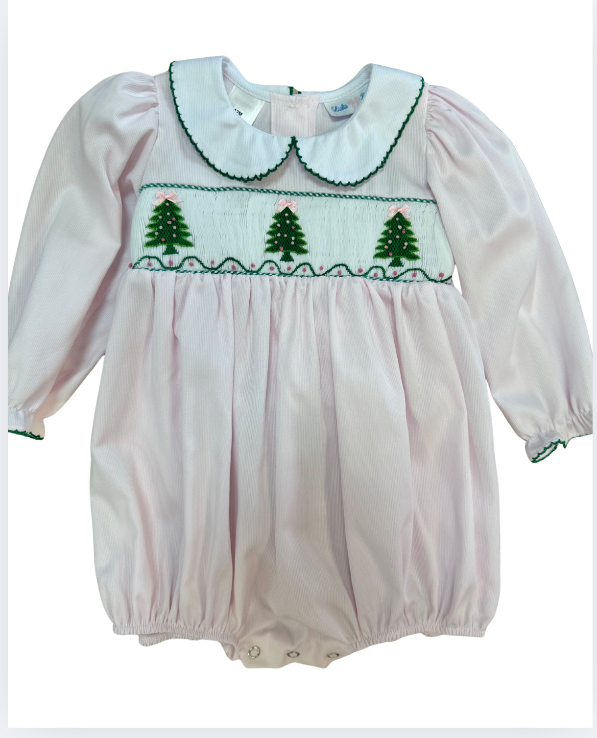 Christmas Tree Smocked Bubble, Pink
