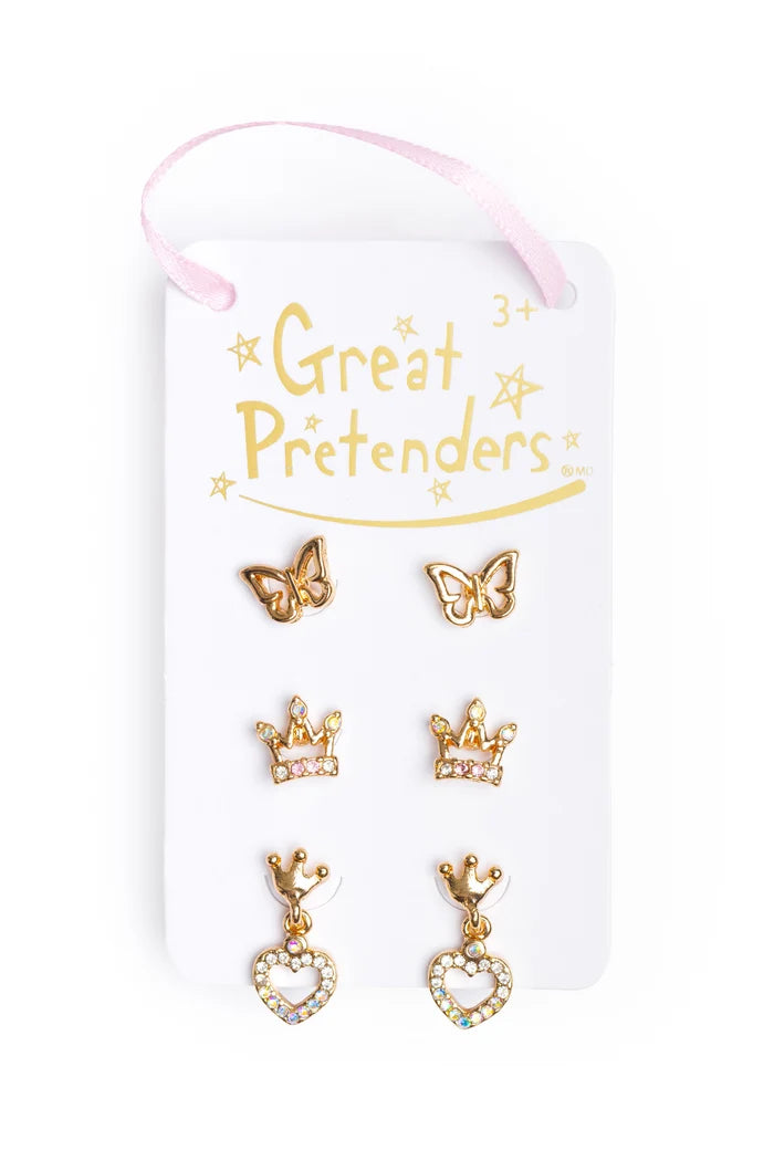 Boutique Royal Crown Studded Earrings, 3 pair
