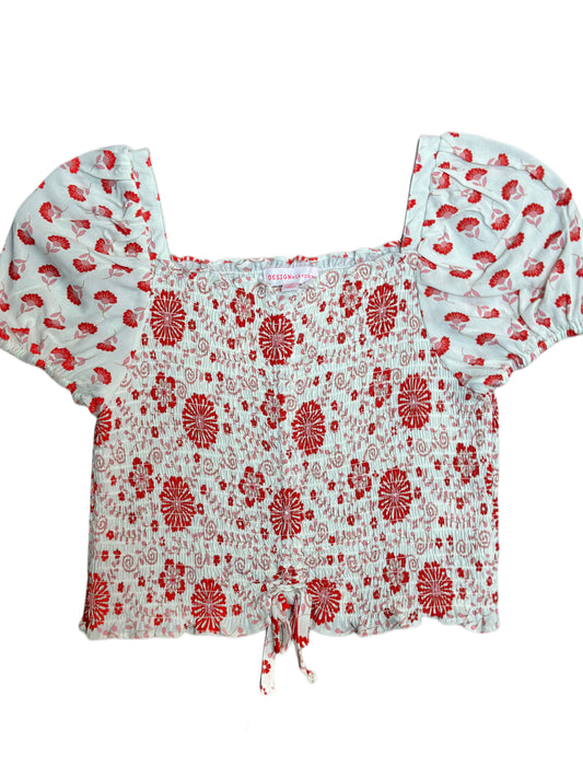 Dayla Smocked Top, Red/Ivory