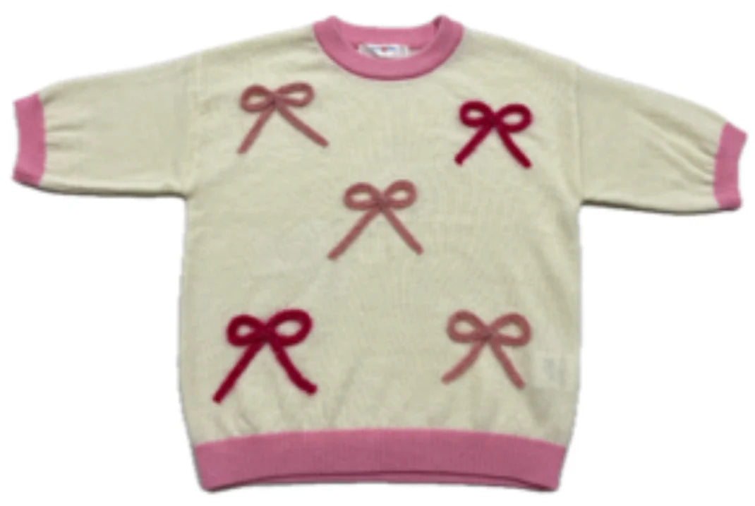 Pink Bows Sweater, Cream
