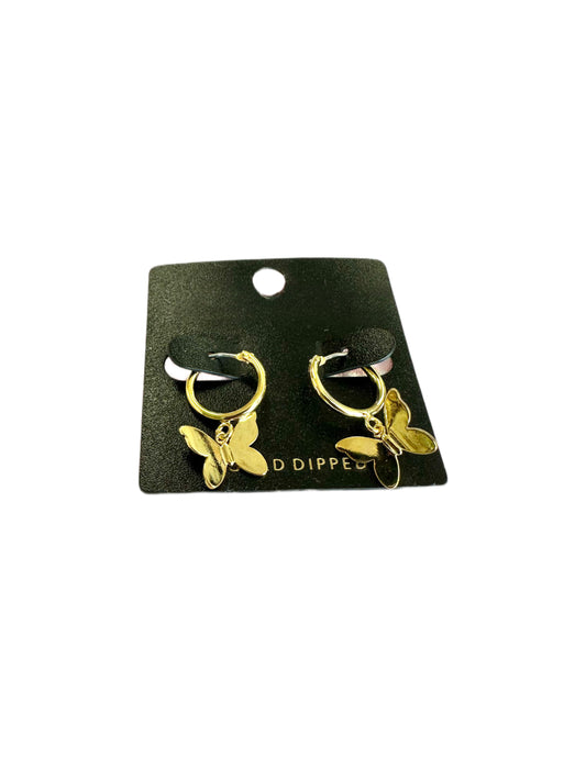 Gold Dipped Butterfly Dangle Hoop Earrings