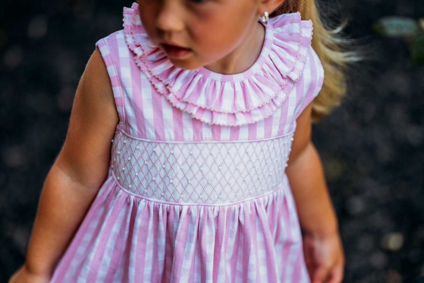 Pink Gingham Dress w/Pearls