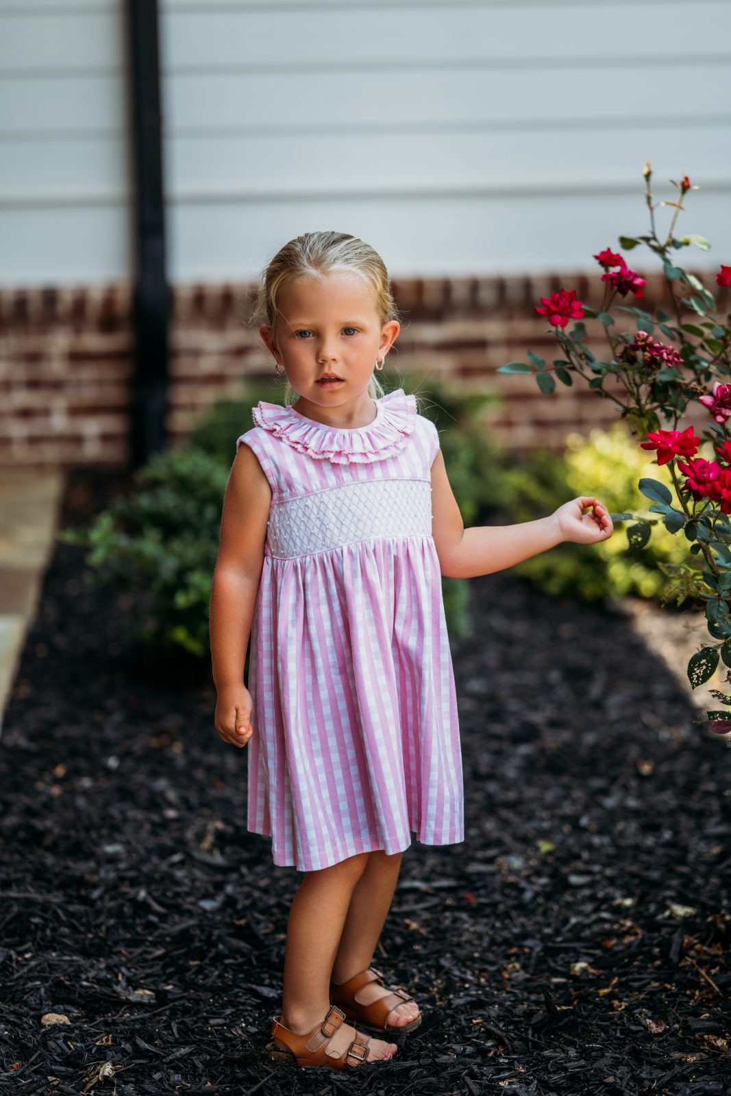 Pink Gingham Dress w/Pearls