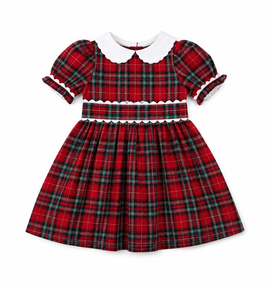 Mila Red Plaid Scalloped Peter Pan Collar Waist Dress