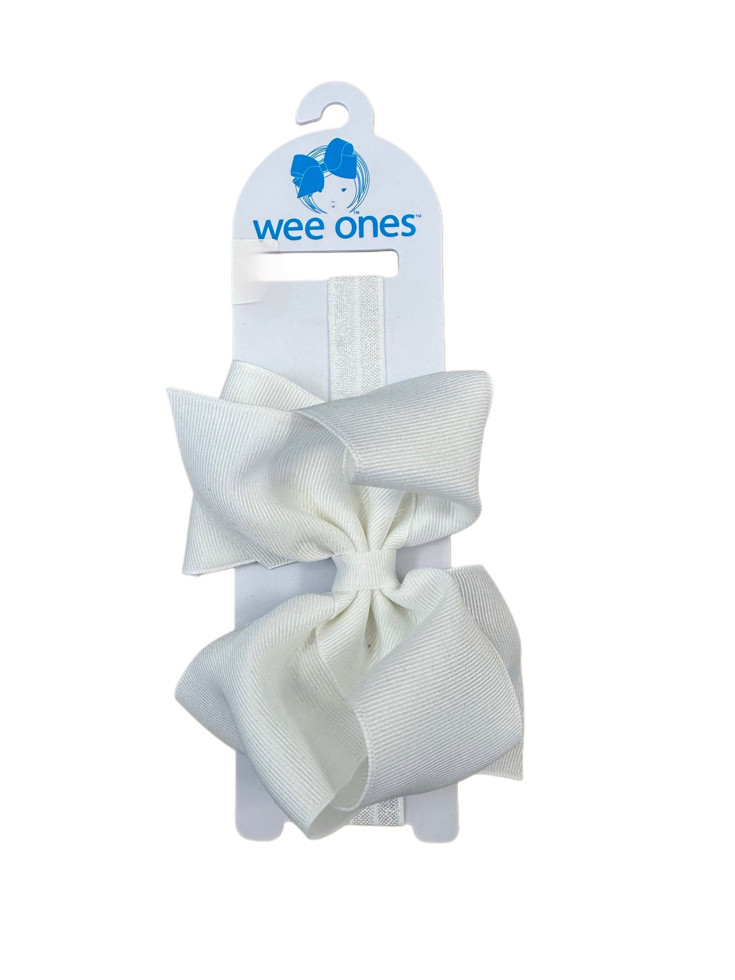 Mini King Grosgrain Bow on Baby Band, White