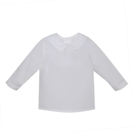 Boy Long Sleeve Piped Shirt, White