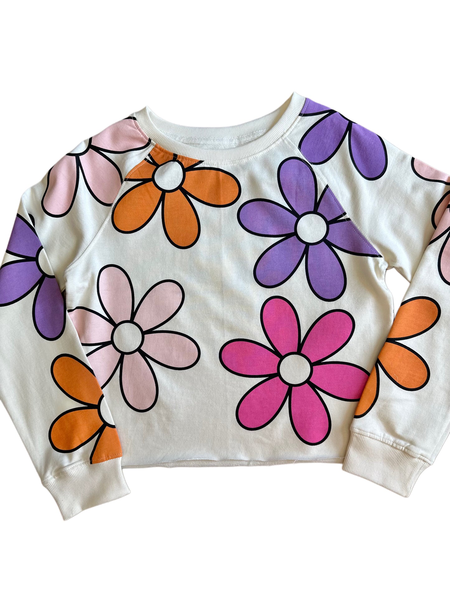 Retro Flower Print Crop Sweatshirt