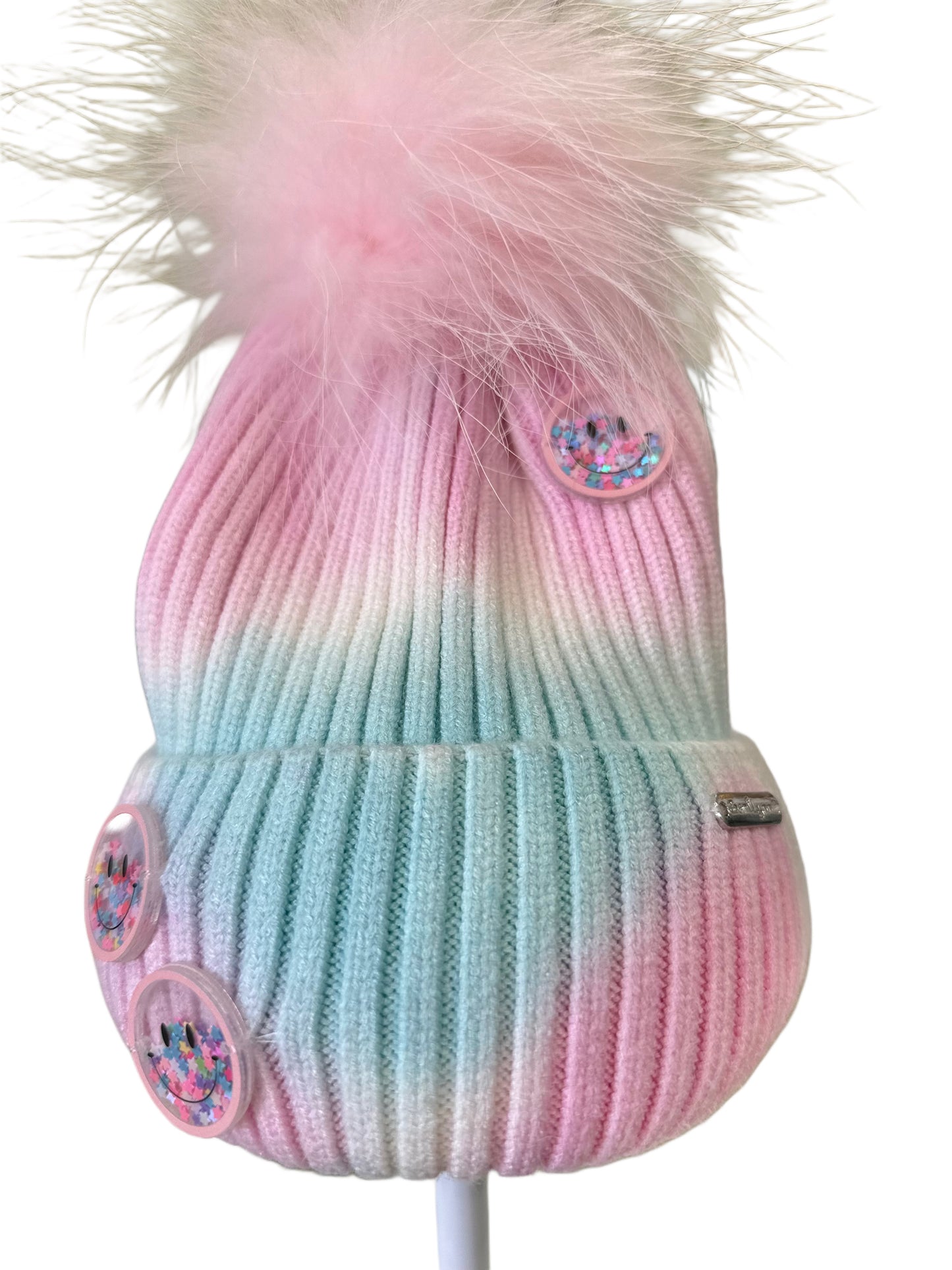 TieDye Beanie w/Confetti Smile Charms, Pink