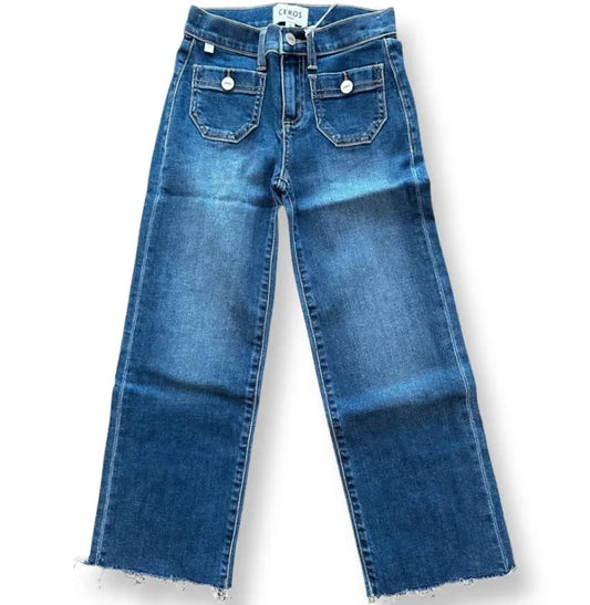 Girls Front Pocket Wide Leg Jean