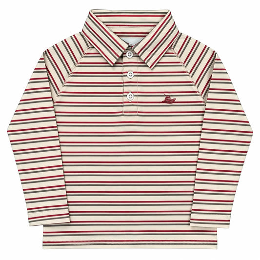 Garnet Stripe LS Performance Polo