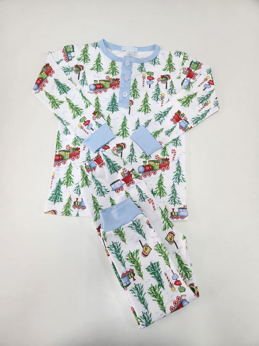 Pima Cotton Choo Choo Train Christmas LS 2pc PJ, Boy