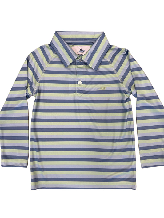 Barker Stripe Performance Polo, Blue/Green