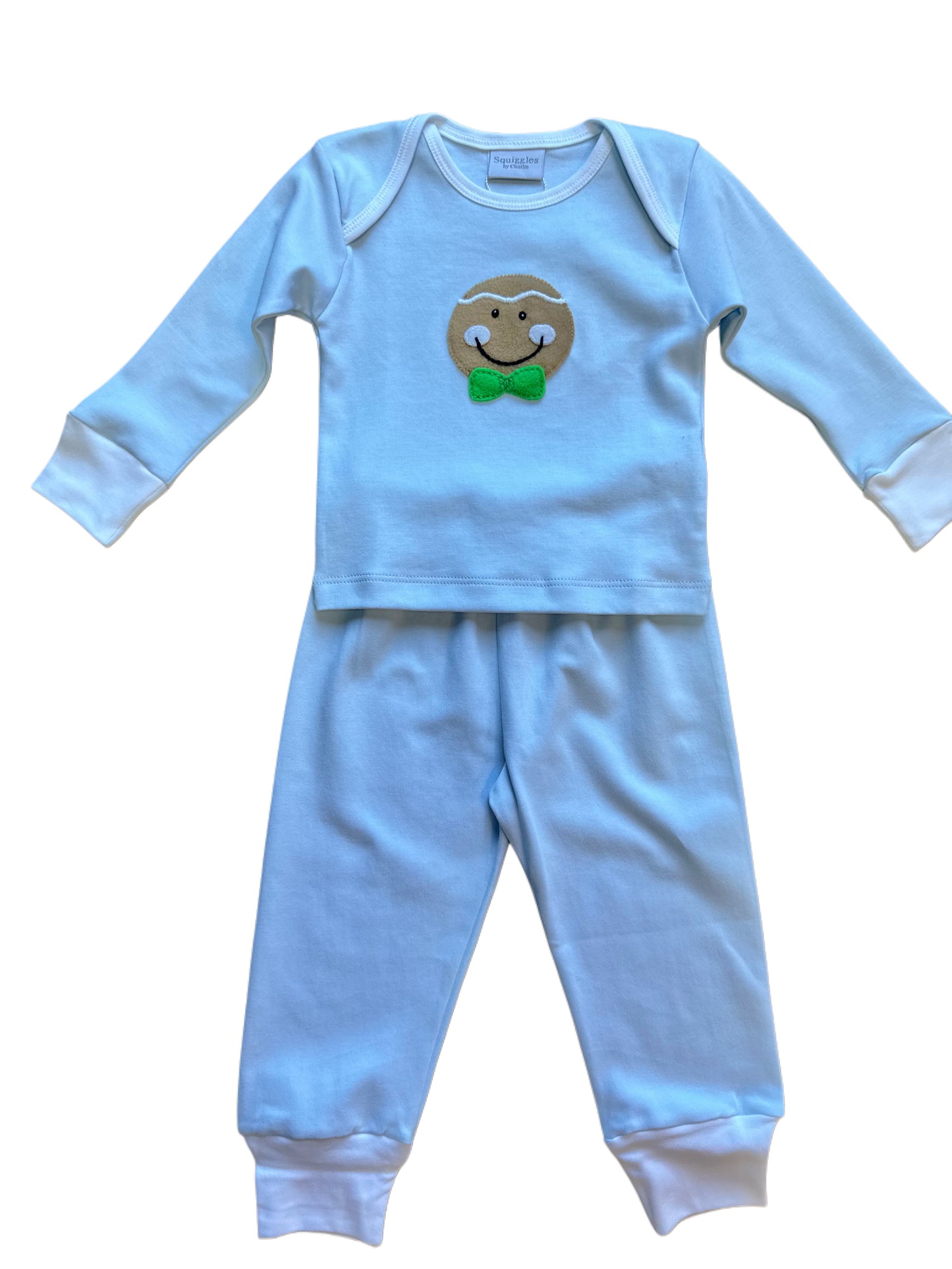 Boy Gingerbread Face PJ Set, Blue