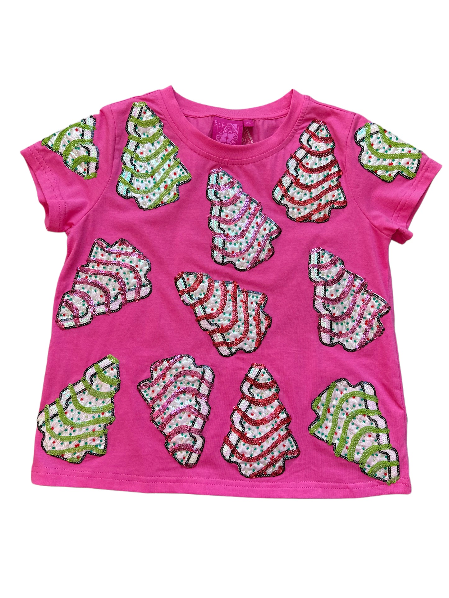 Queen Little Debbie Christmas Tree Sequin Tee, Hot Pink