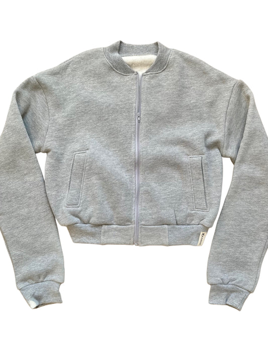 Kaveah Cotton Fleece Bomber Jacket, Lt. Heather Grey