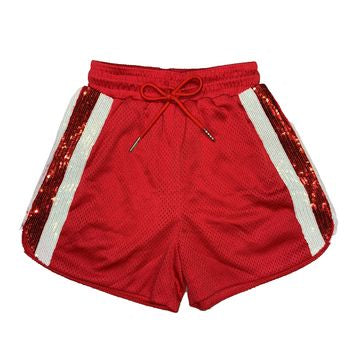 Gameday Sequin Side Stripe Shorts, Red/White