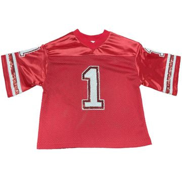Gameday Sequin Football Jersey, Red/White