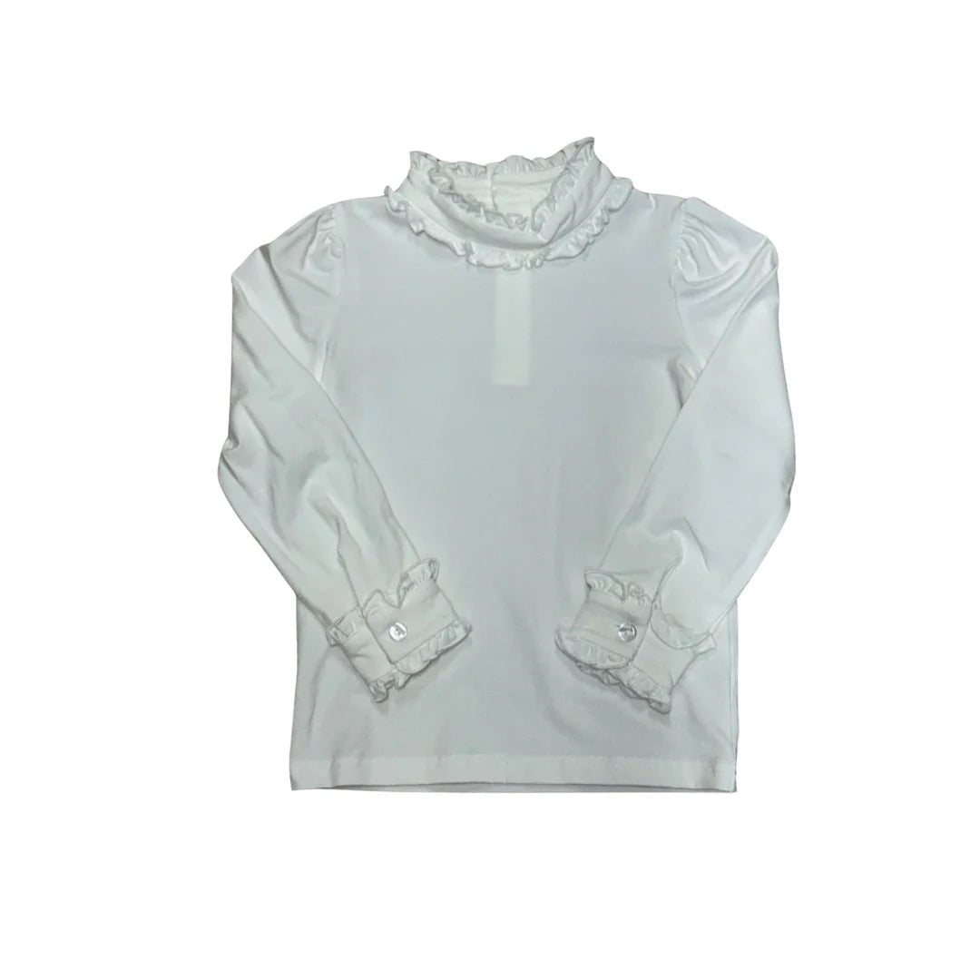 Ruffle Collar LS Knit Top, White
