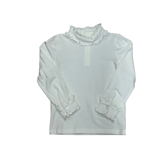 Ruffle Collar LS Knit Top, White
