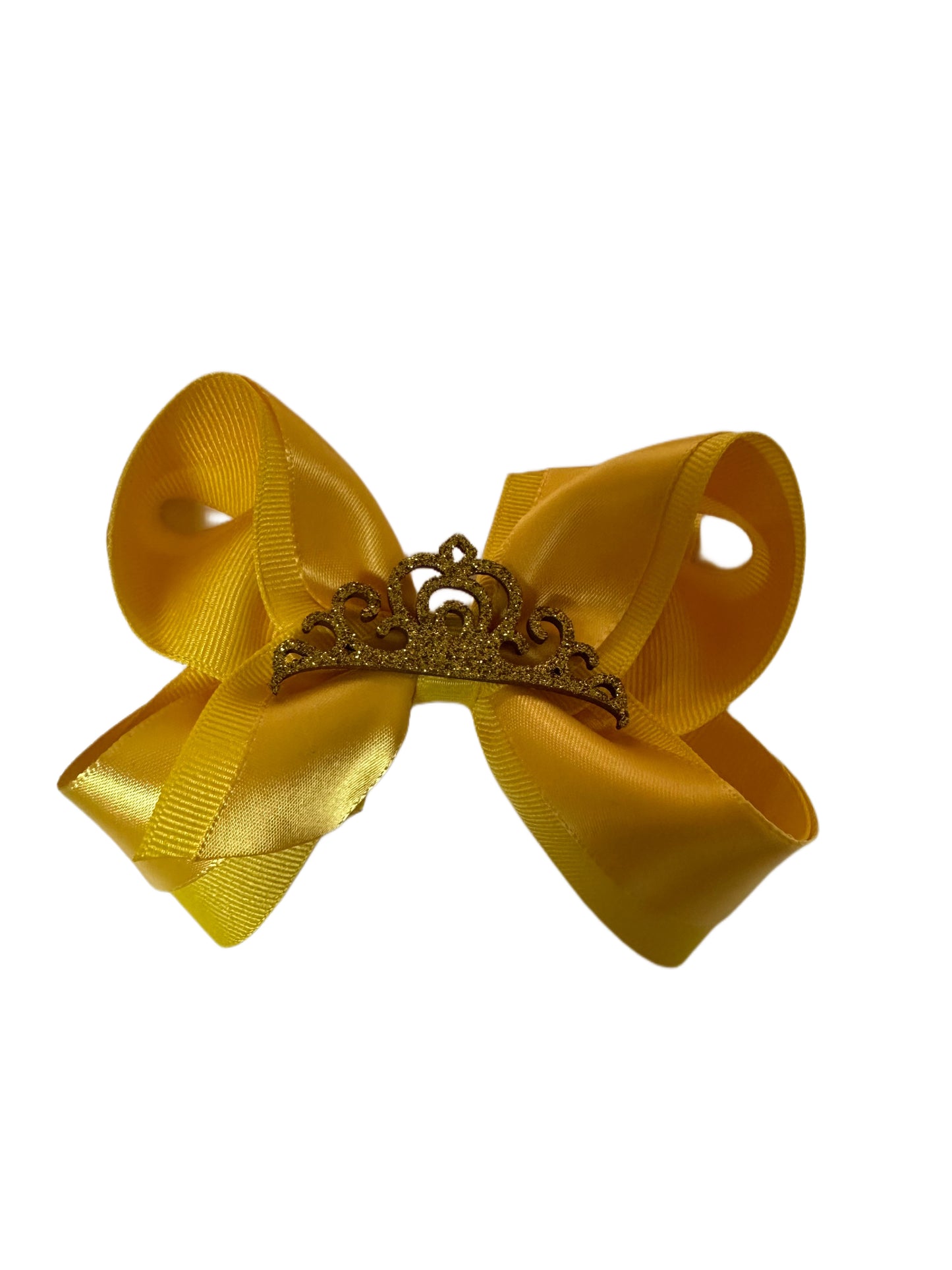 Med. Grosgrain Bow w/Satin Overlay and Glitter Crown (6 color options)
