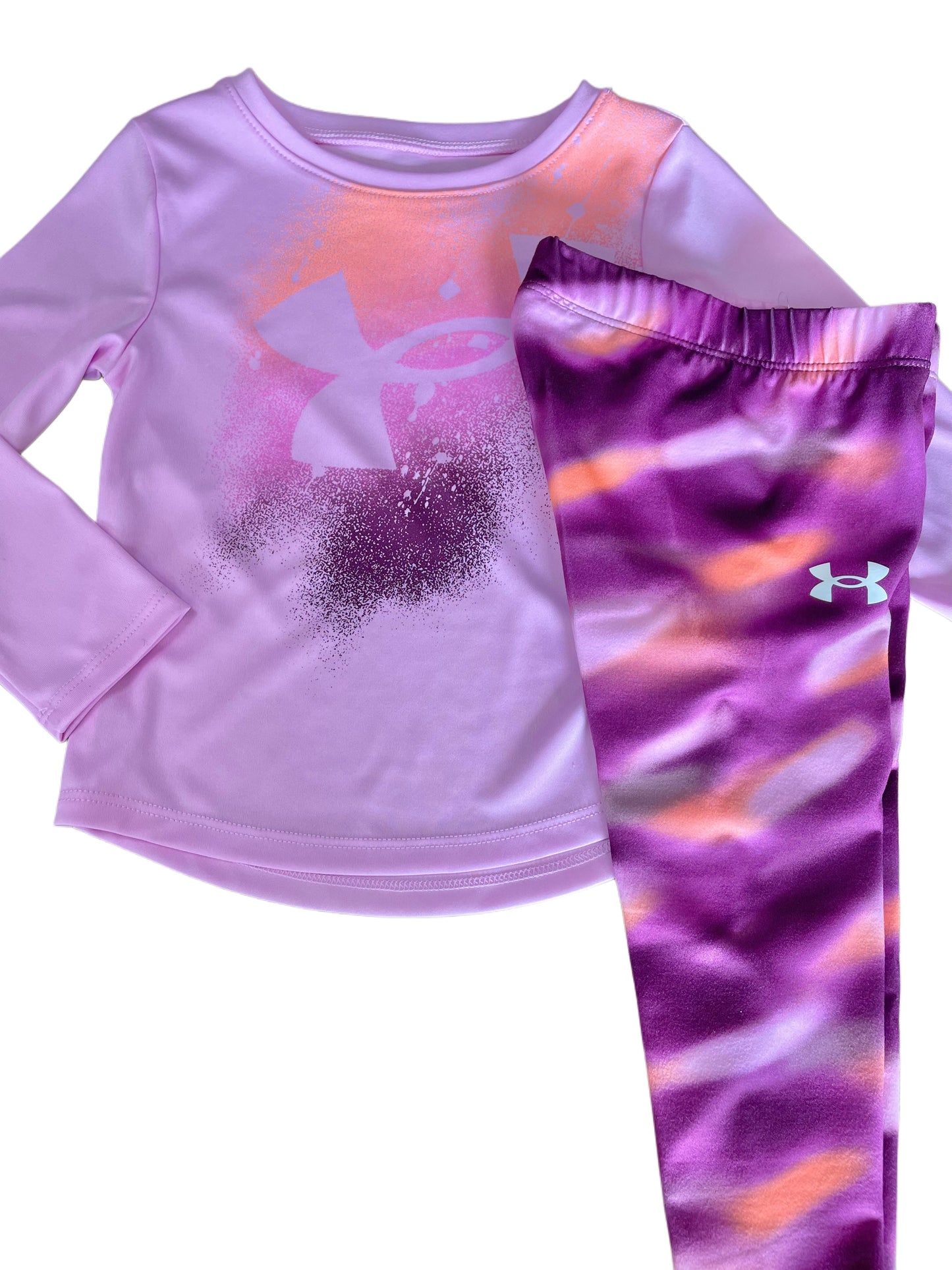 Girls UA Printed Long Sleeve Legging Set, Pink/Orange