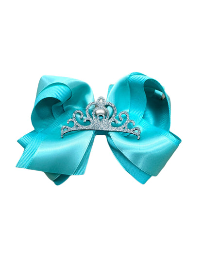 Sml King Grosgrain Bow w/Satin Overlay and Glitter Crown