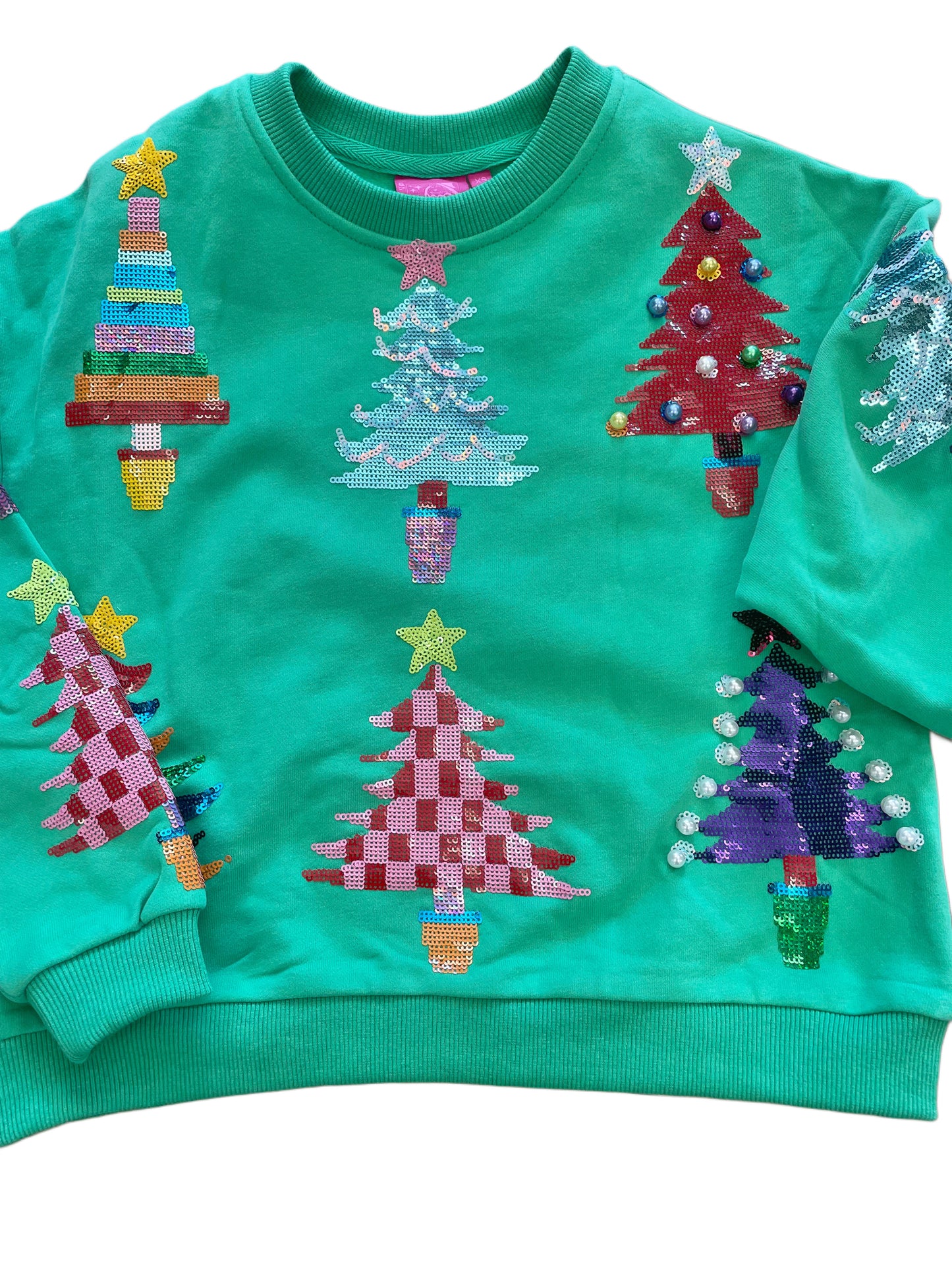 Queen Colorblock Christmas Trees Sweatshirt, Green